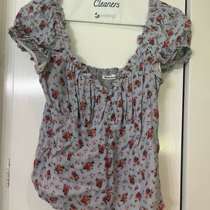 Reformation Blue Floral Blouse